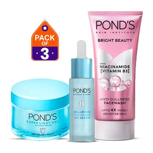 Pond's Super Light Gel 50g, Hydra Miracle Serum 15ml & Bright Beauty Face Wash 100g Set