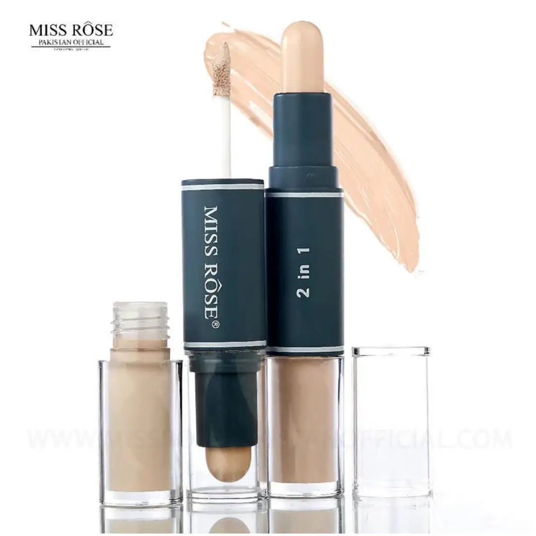 Miss Rose 2-in-1 Stick and Liquid Concealer dual-ended compact for spot and under-eye coverage