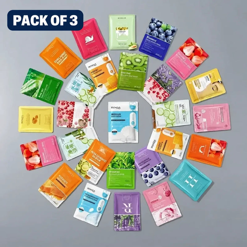 BIOAQUA Pack of 3 Moisturizing Face Sheet Mask - Assorted Variants (Sent at Random Based on Availability)
