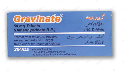 Gravinate Tablet 50mg Dimenhydrinate motion sickness Pakistan