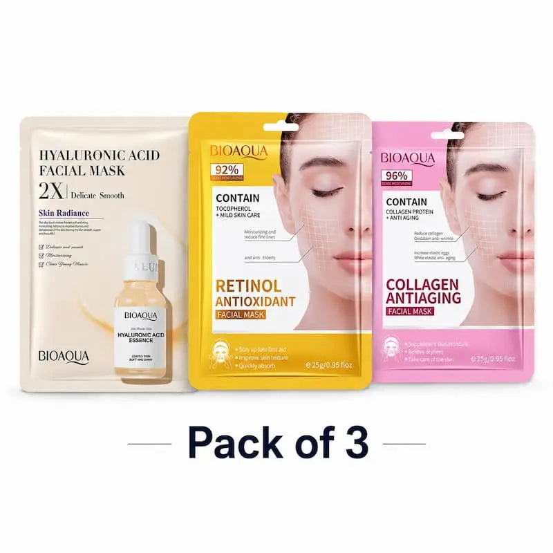 BIOAQUA Pack of 3 Moisturizing Anti Aging Face Sheet Mask - Assorted Variants (Sent at Random Based on Availability)