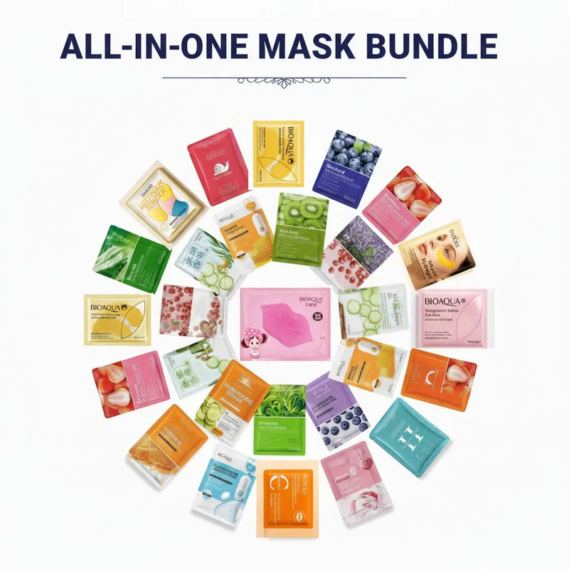 BIOAQUA & SADOER Random Pack of 15 - Sheet Mask + Eye & Lip Mask Bundle - Assorted Variants (Sent at Random Based on Availability)