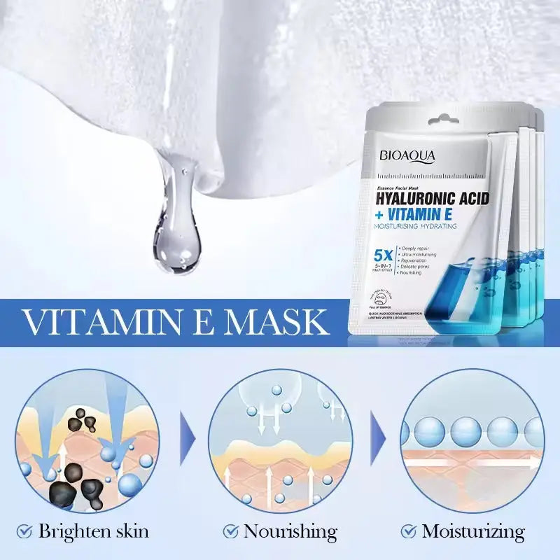 BioAqua Facial Mask with Hyaluronic Acid and Vitamin E – moisturising sheet mask