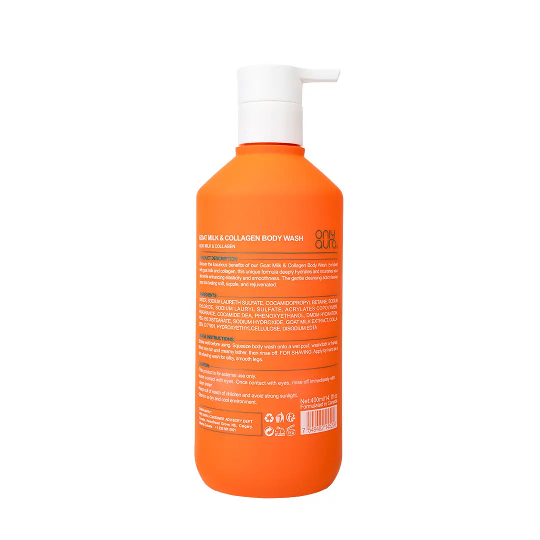 OnlyAura Goat Milk & Collagen Shower Gel 400ml – back of packaging