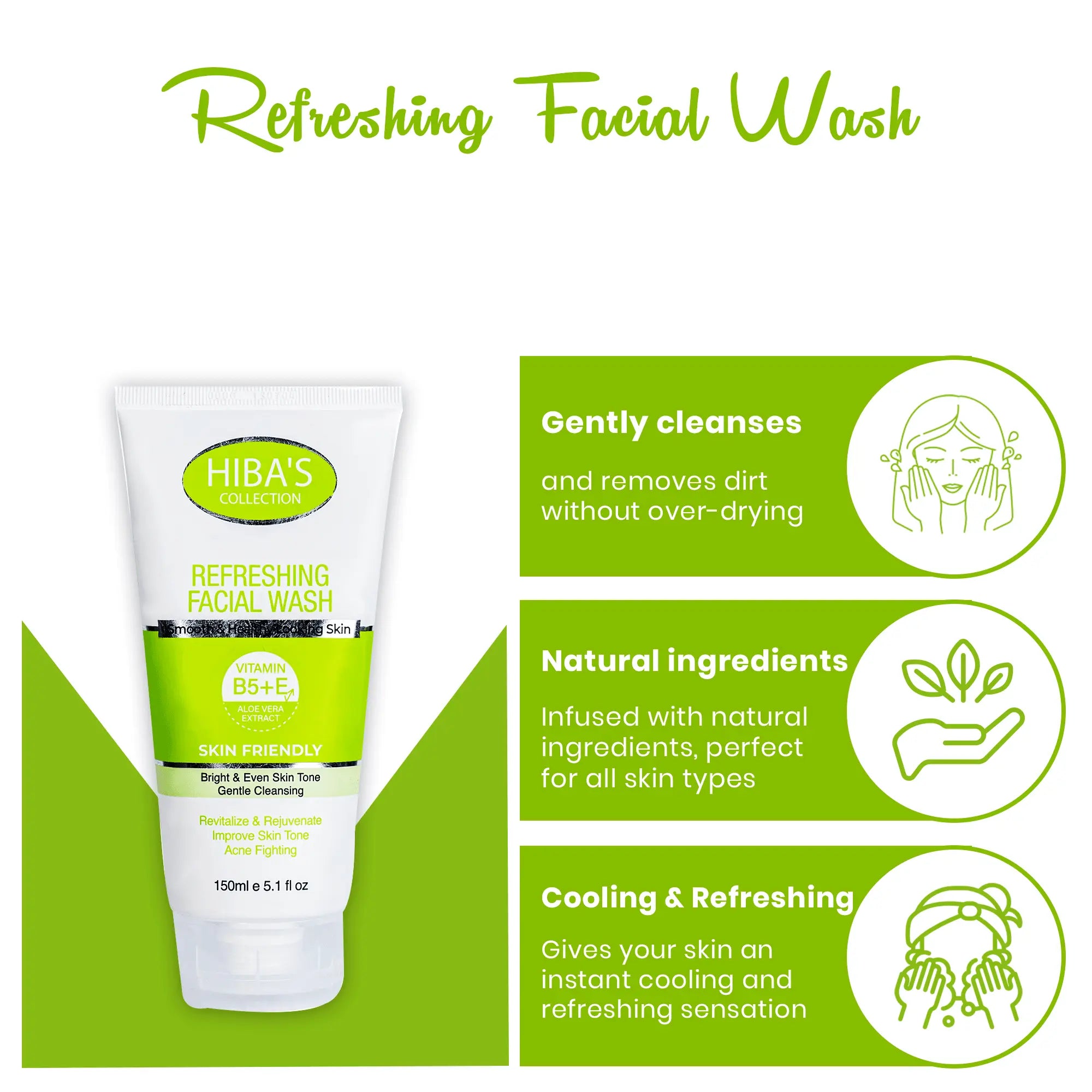 Hiba's Collection Hiba’s (Refreshing) Facial Wash 150ml – back of packaging