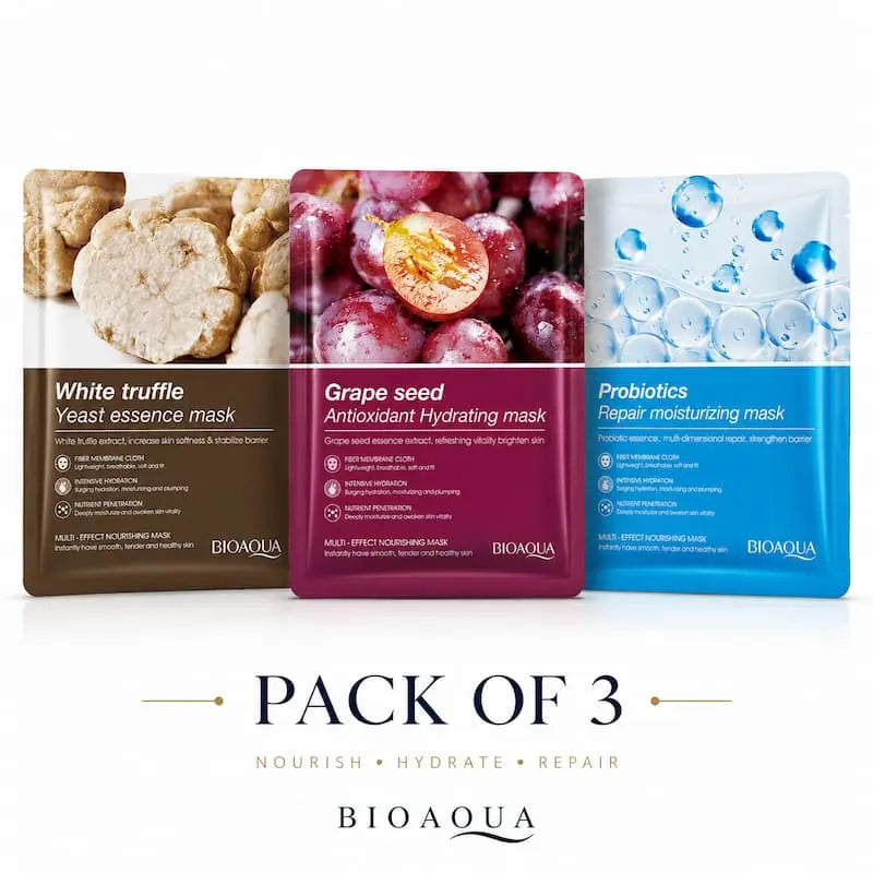 Bioaqua Pack of 3 Multi-Effect Nourishing Smooth Moisturizing Facial Sheet Mask - Assorted Variants (Sent at Random Based on Availability)
