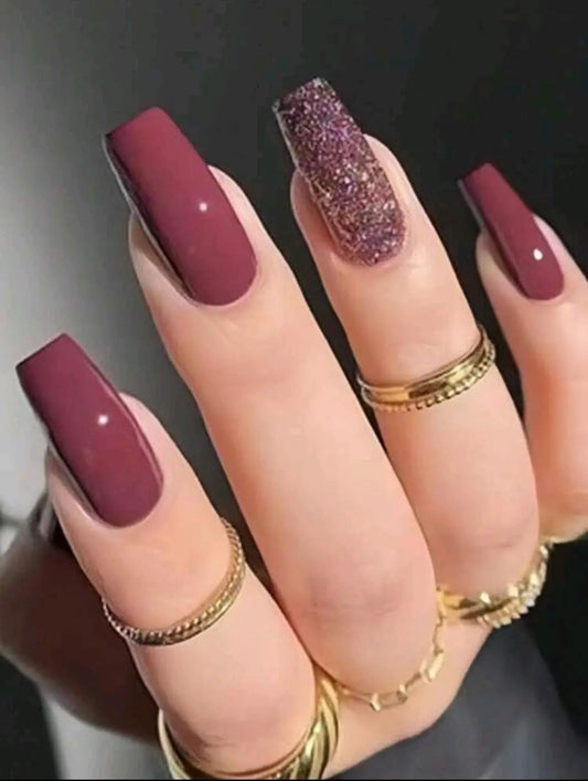 Shein Wine Red Solid Color Nails 24pcs – front of packaging