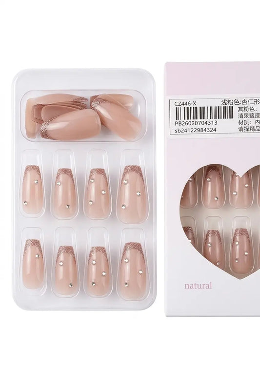 Shein False Nails with Rose Gold Glitter Tips & Rhinestones product photo
