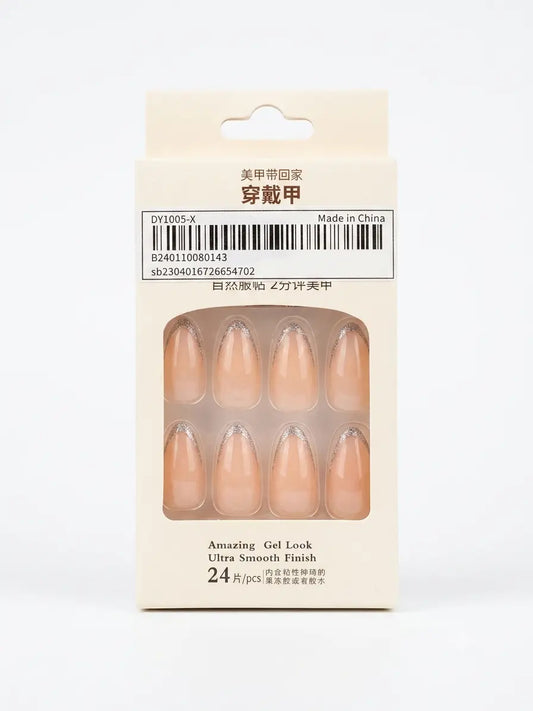 Shein Elegant French Tip Press-On Nails | Silver Glitter Accent product photo