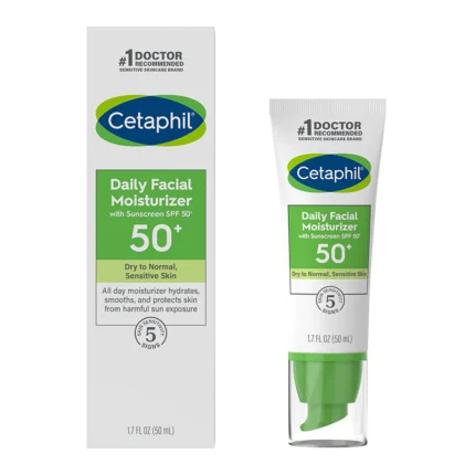 CCETAPHIL DAILY FACIAL MOISTURIZER SPF 50+ WITH SUNSCREEN FOR DRY TO NORMAL SENSITIVE SKIN 50ML