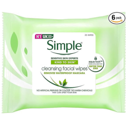 SENSITIVE SKIN CLEANSING WIPES BY SIMPLE 25Pcs