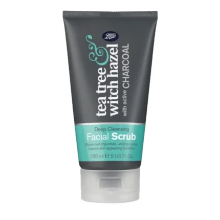BOOTS CHARCOAL FACIAL SCRUB WITH TEA TREE AND WITCH HAZEL - 15.ML