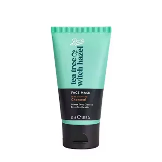 BOOTS 50ML CHARCOAL MASK INFUSED WITH TEA TREE AND WITCH HAZEL
